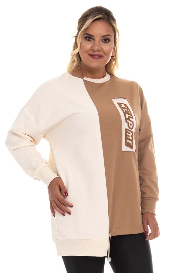 30504 Eteği Asimetrik İki Renkli Sweat Tunik
