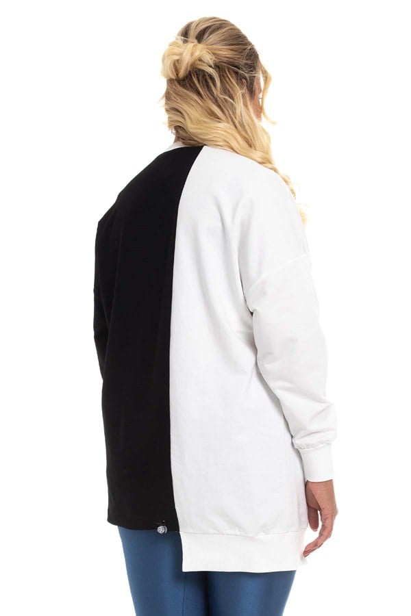 30504 Eteği Asimetrik İki Renkli Sweat Tunik
