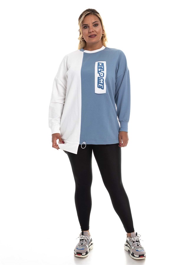 30504 Eteği Asimetrik İki Renkli Sweat Tunik