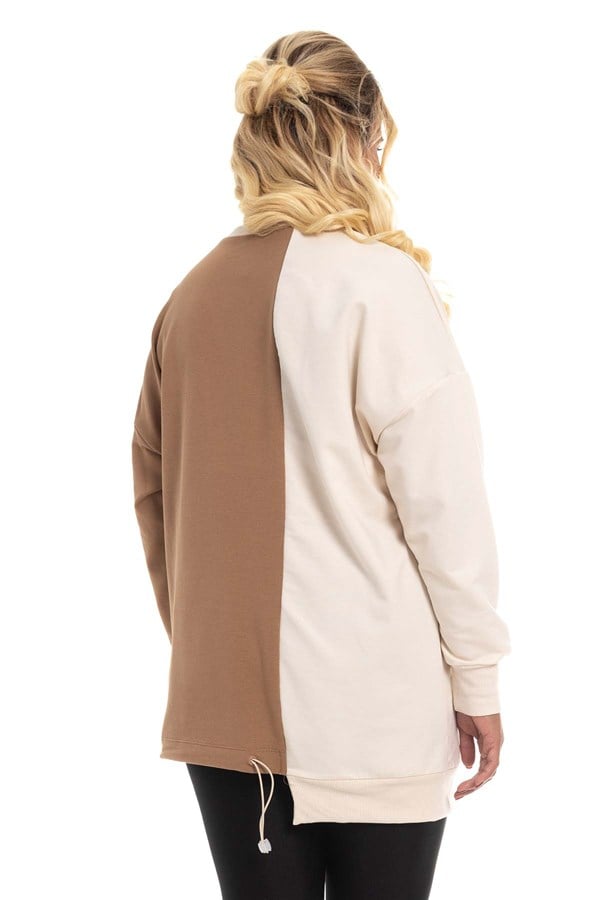 30504 Eteği Asimetrik İki Renkli Sweat Tunik