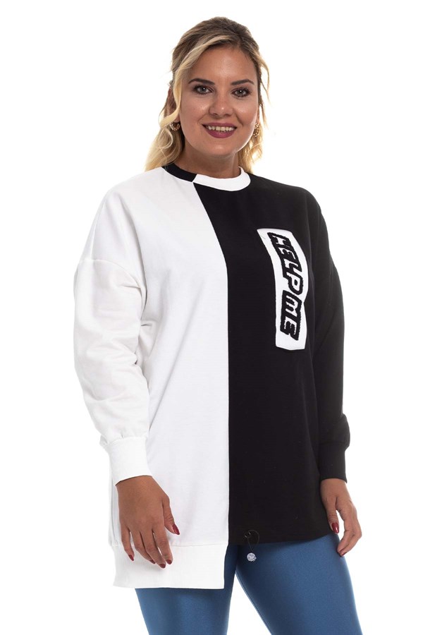 30504 Eteği Asimetrik İki Renkli Sweat Tunik