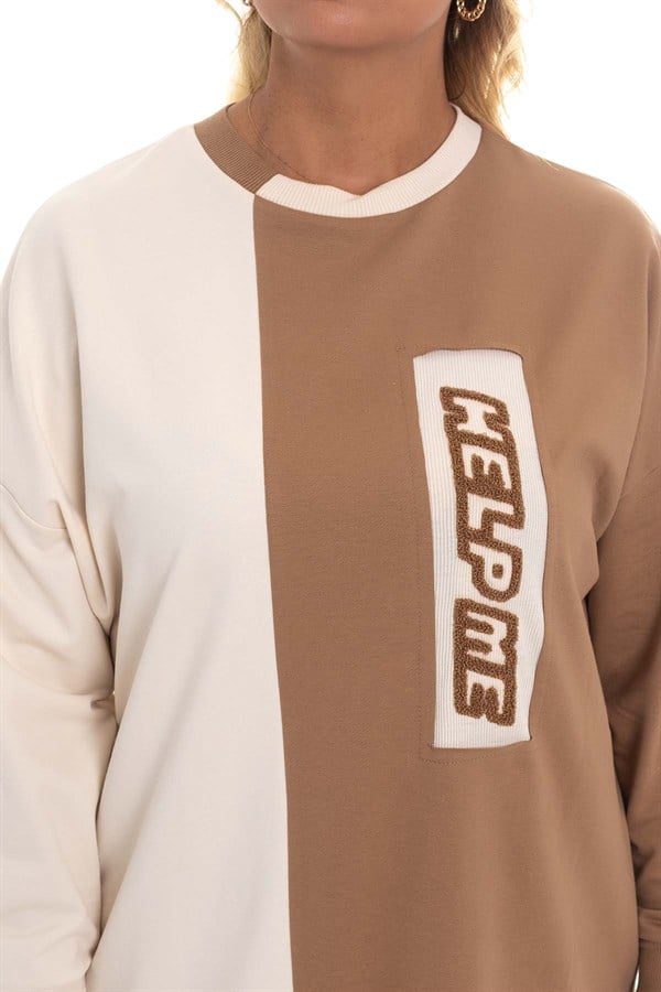 30504 Eteği Asimetrik İki Renkli Sweat Tunik