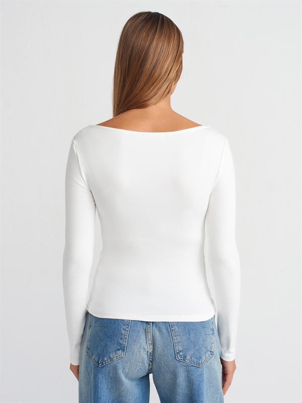 31401 Büzgülü Kayık Yaka Top Bluz