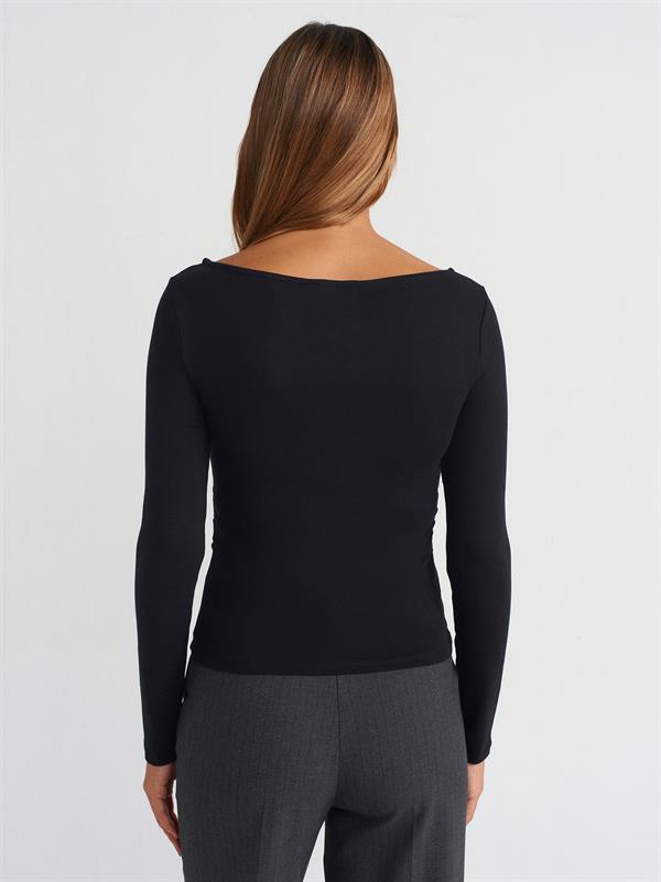 31401 Büzgülü Kayık Yaka Top Bluz