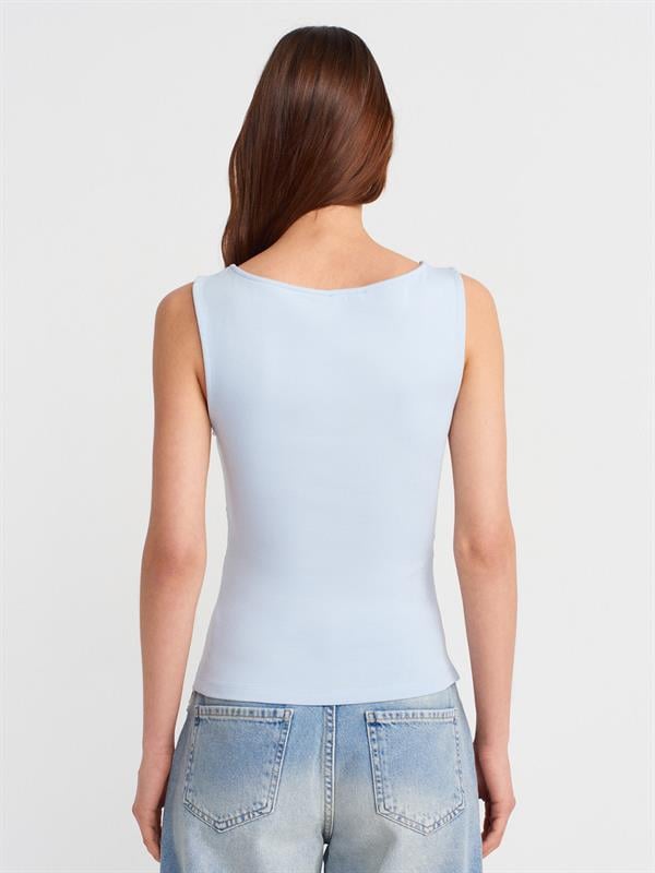 31589 Büzgülü Kayık Yaka Top Crop