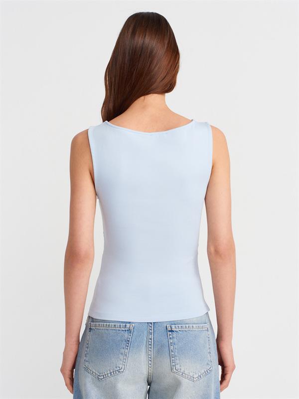 31589 Büzgülü Kayık Yaka Top Crop