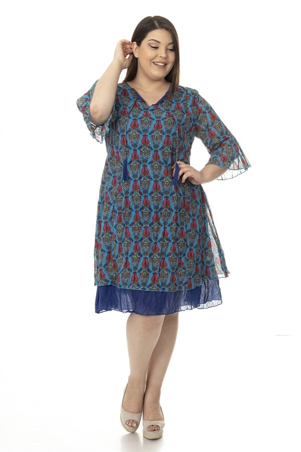 3202 FAKİRKOL LALE DESEN OTANTİK ELBİSE