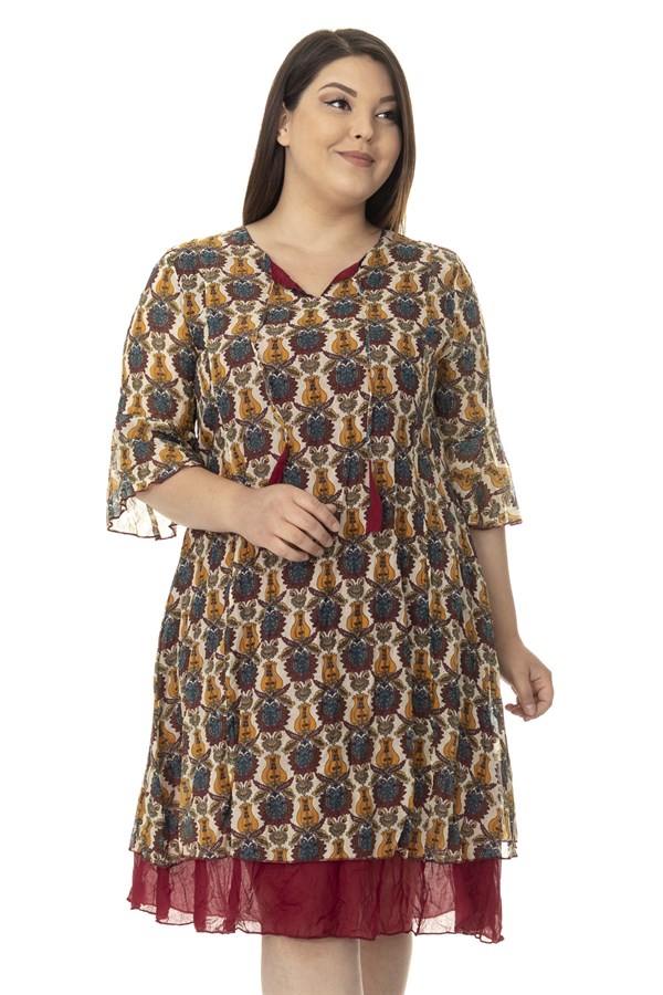 3202 FAKİRKOL LALE DESEN OTANTİK ELBİSE