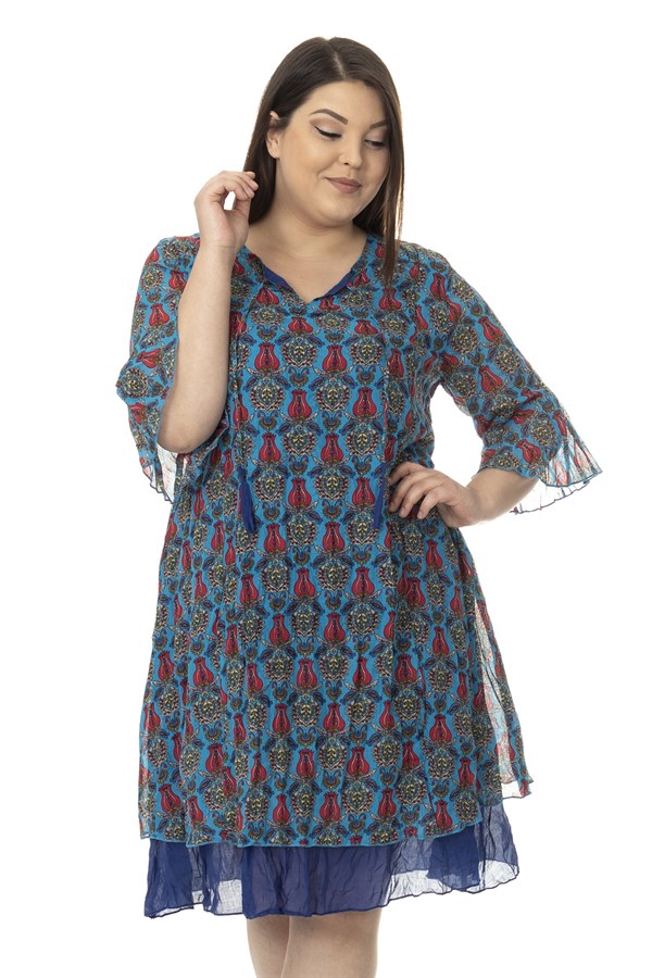 3202 FAKİRKOL LALE DESEN OTANTİK ELBİSE