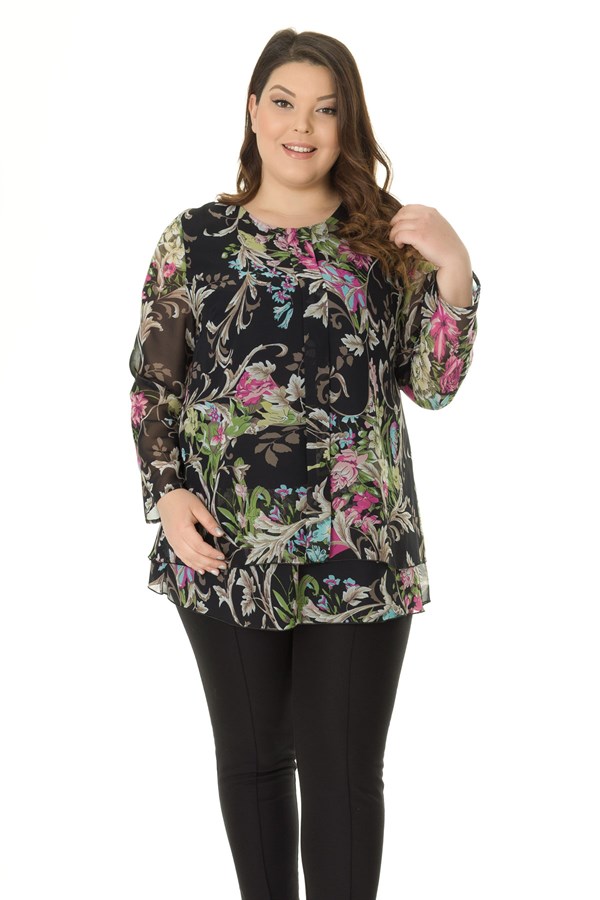 322 BB Çalı Desen Şifon Bluz