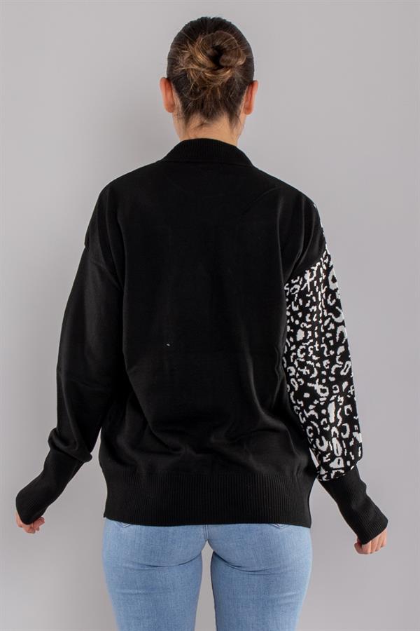 32274 Balıkçı Yaka Leopar Desenli Kazak