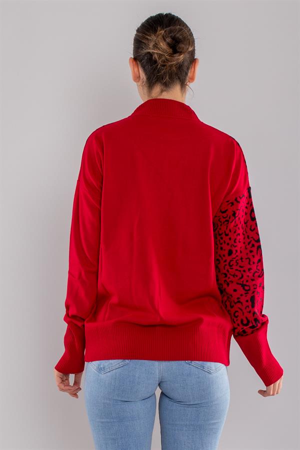 32274 Balıkçı Yaka Leopar Desenli Kazak