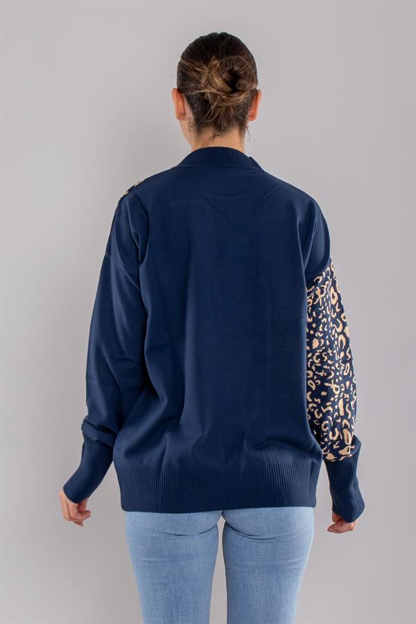 32274 Balıkçı Yaka Leopar Desenli Kazak