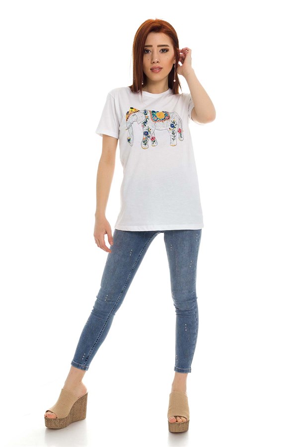 3239 Filli Taşlı Tshirt