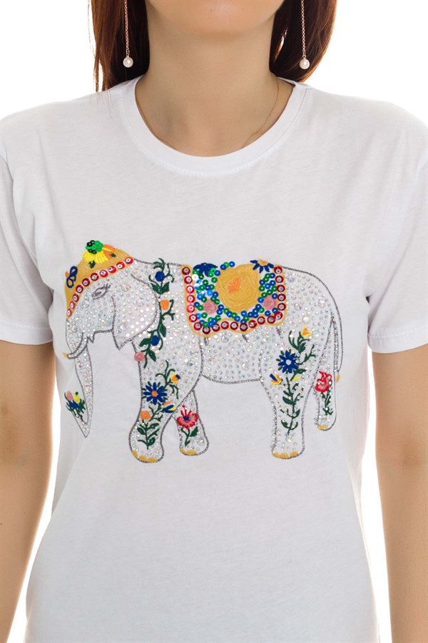 3239 Filli Taşlı Tshirt