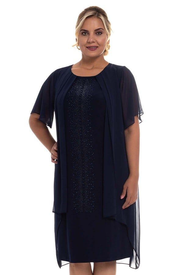 3295 BB Serpme Taş Baskılı Kısa Şifon Elbise