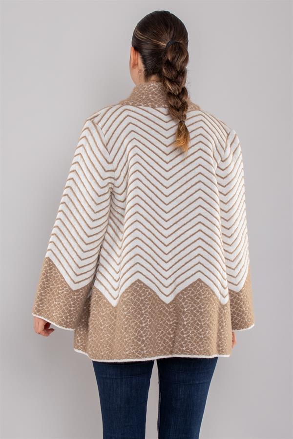 34365 Polo Yaka Çıtçıtlı Zigzag Desen Triko Hırka