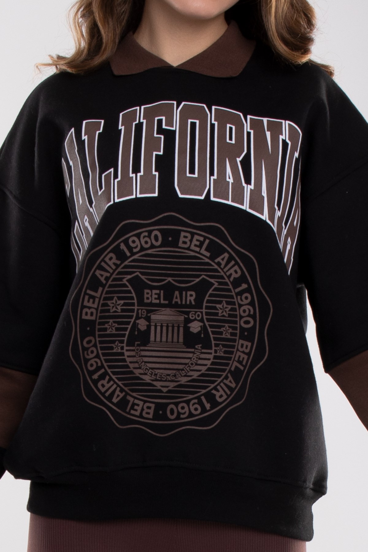 3686 Polo Yaka California İçi Şardon Pamuklu Kadın Sweat