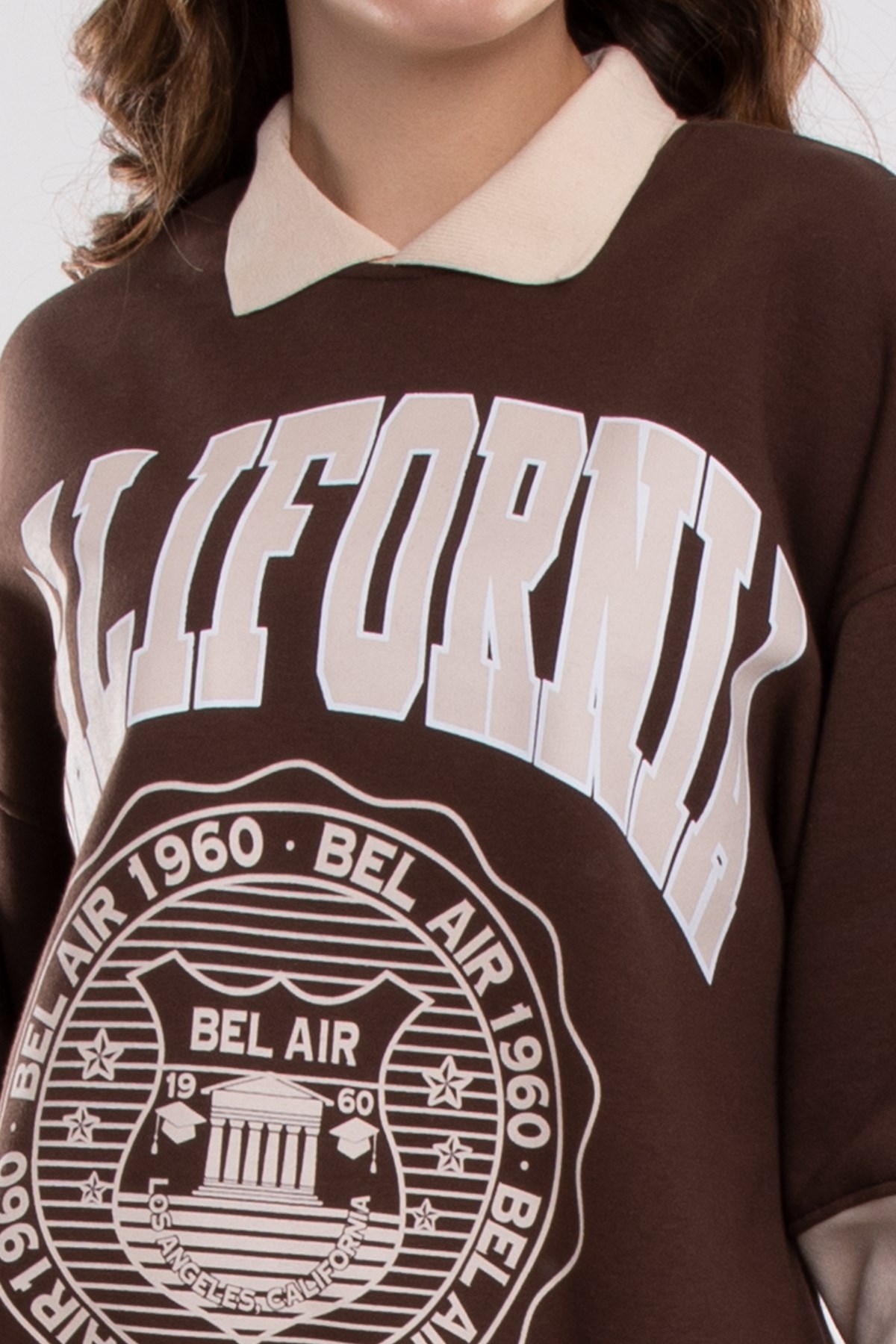 3686 Polo Yaka California İçi Şardon Pamuklu Kadın Sweat