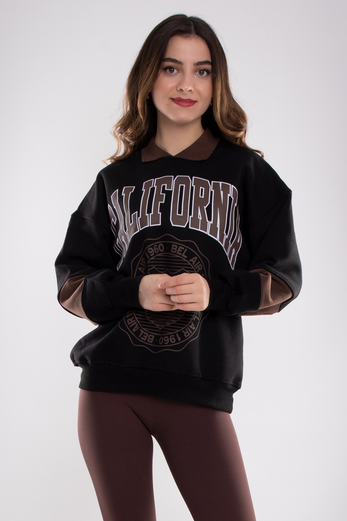 3686 Polo Yaka California İçi Şardon Pamuklu Kadın Sweat