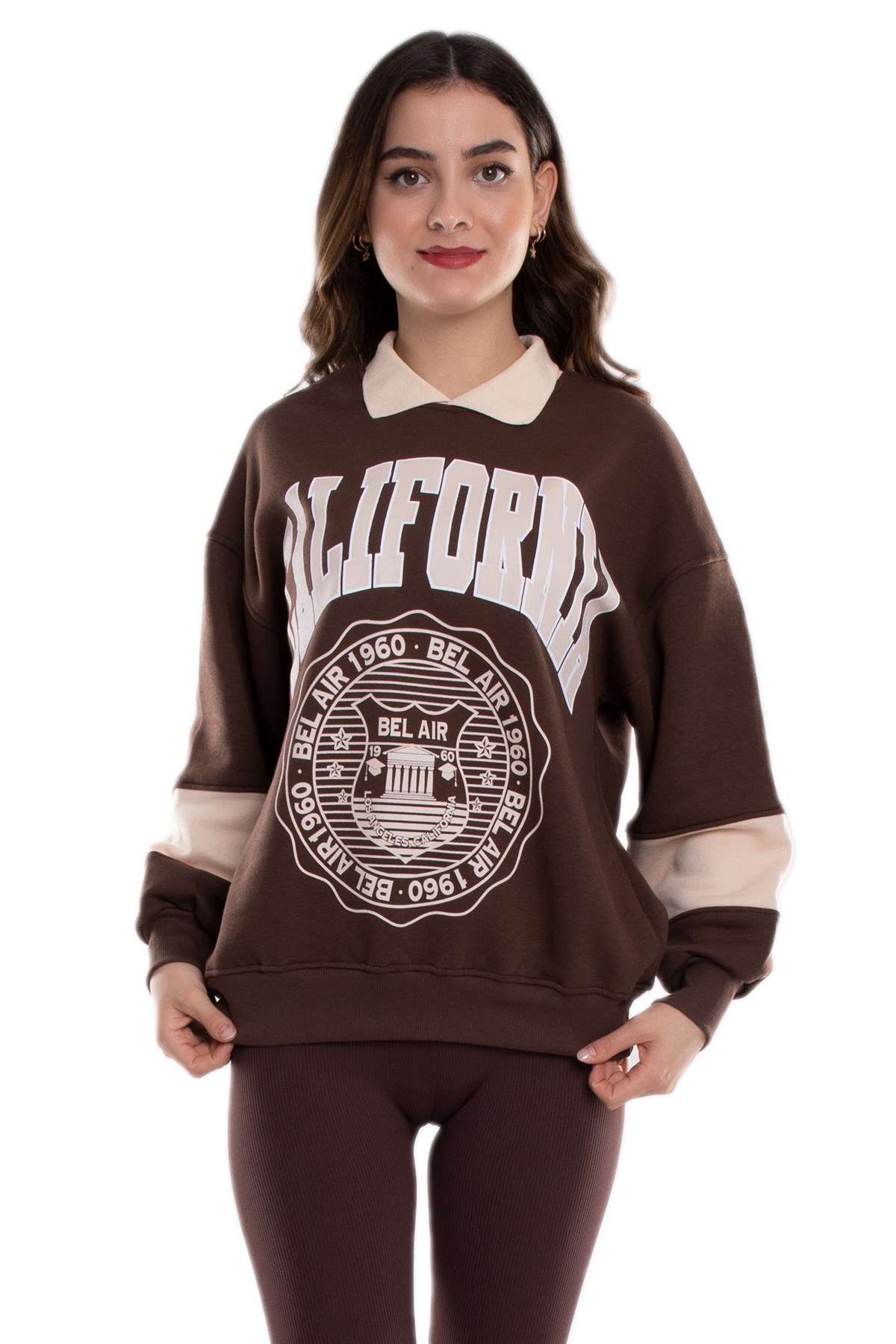 3686 Polo Yaka California İçi Şardon Pamuklu Kadın Sweat