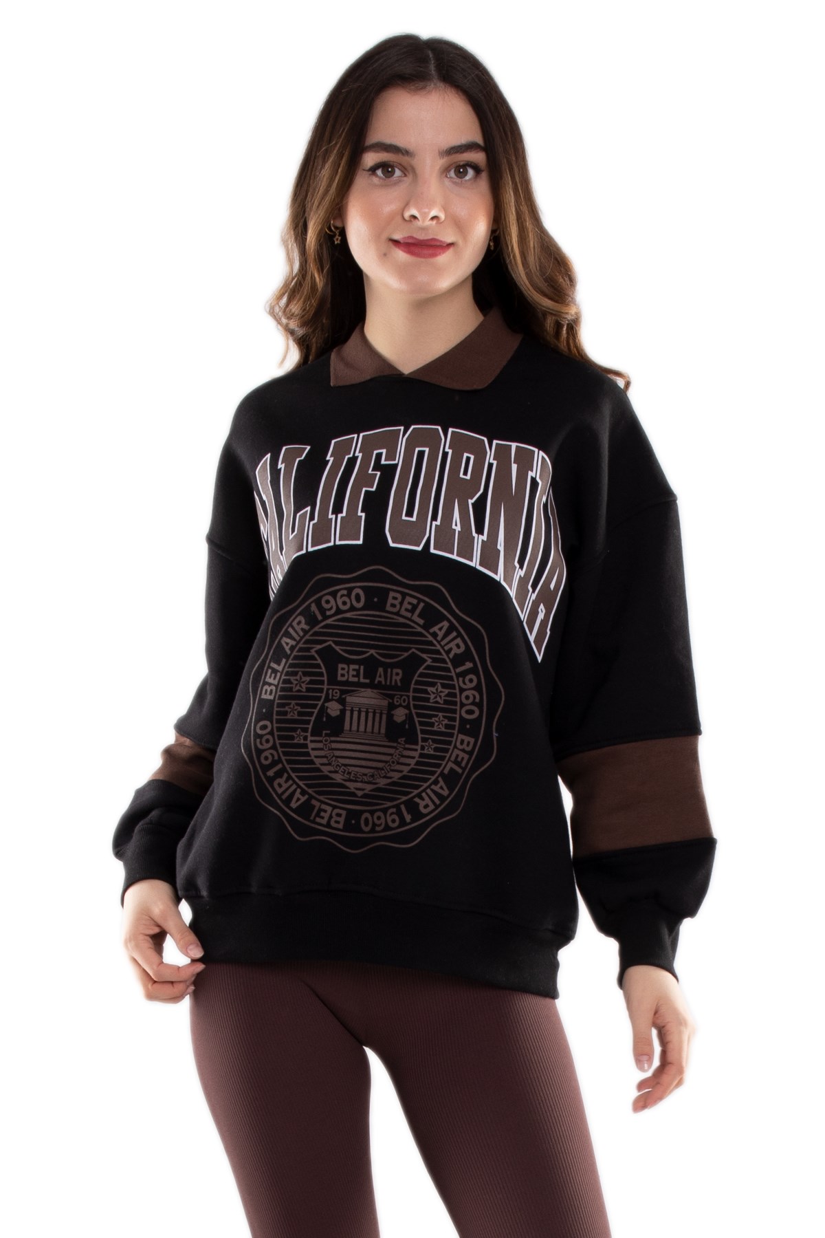 3686 Polo Yaka California İçi Şardon Pamuklu Kadın Sweat