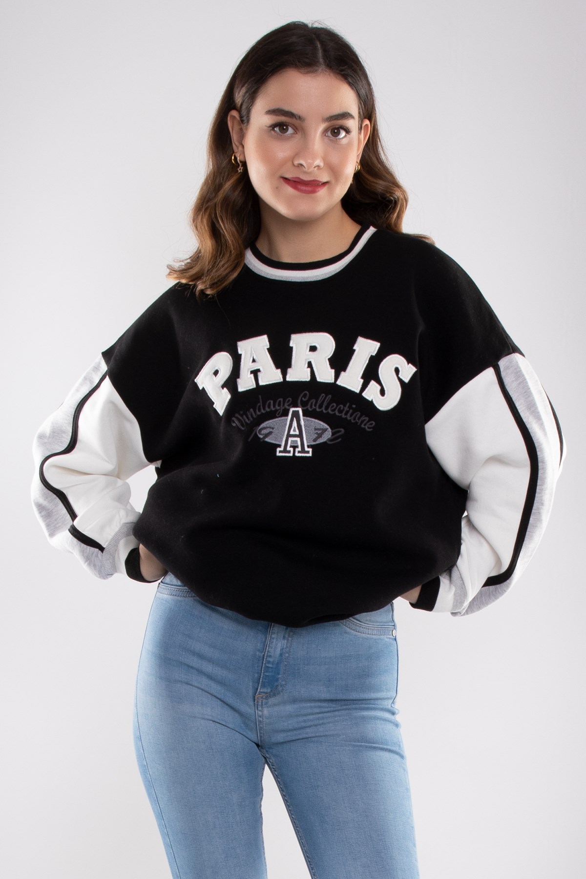 3691 Bisiklet Yaka Paris İçi Şardonlu Pamuklu Kadın Sweat