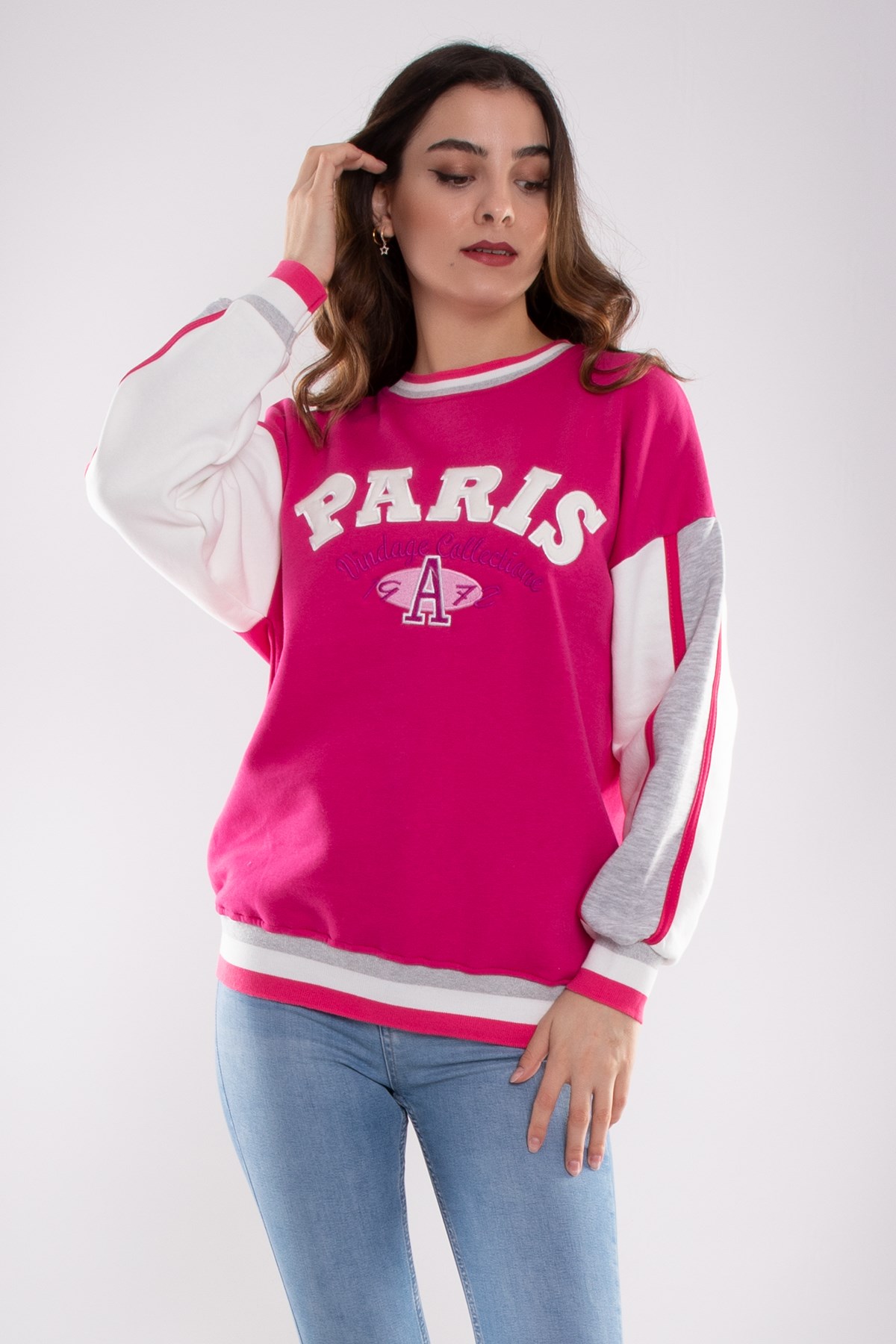 3691 Bisiklet Yaka Paris İçi Şardonlu Pamuklu Kadın Sweat
