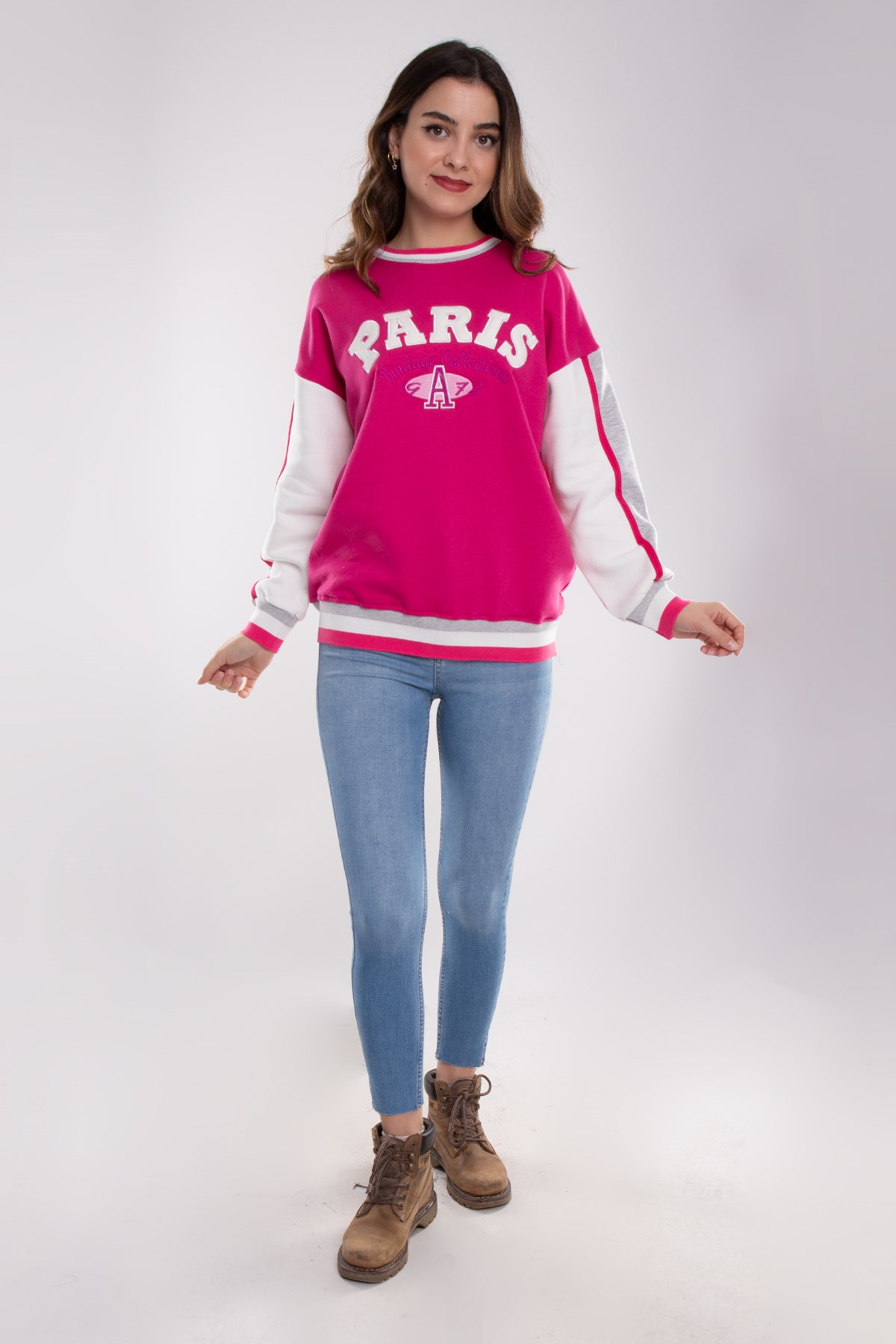 3691 Bisiklet Yaka Paris İçi Şardonlu Pamuklu Kadın Sweat