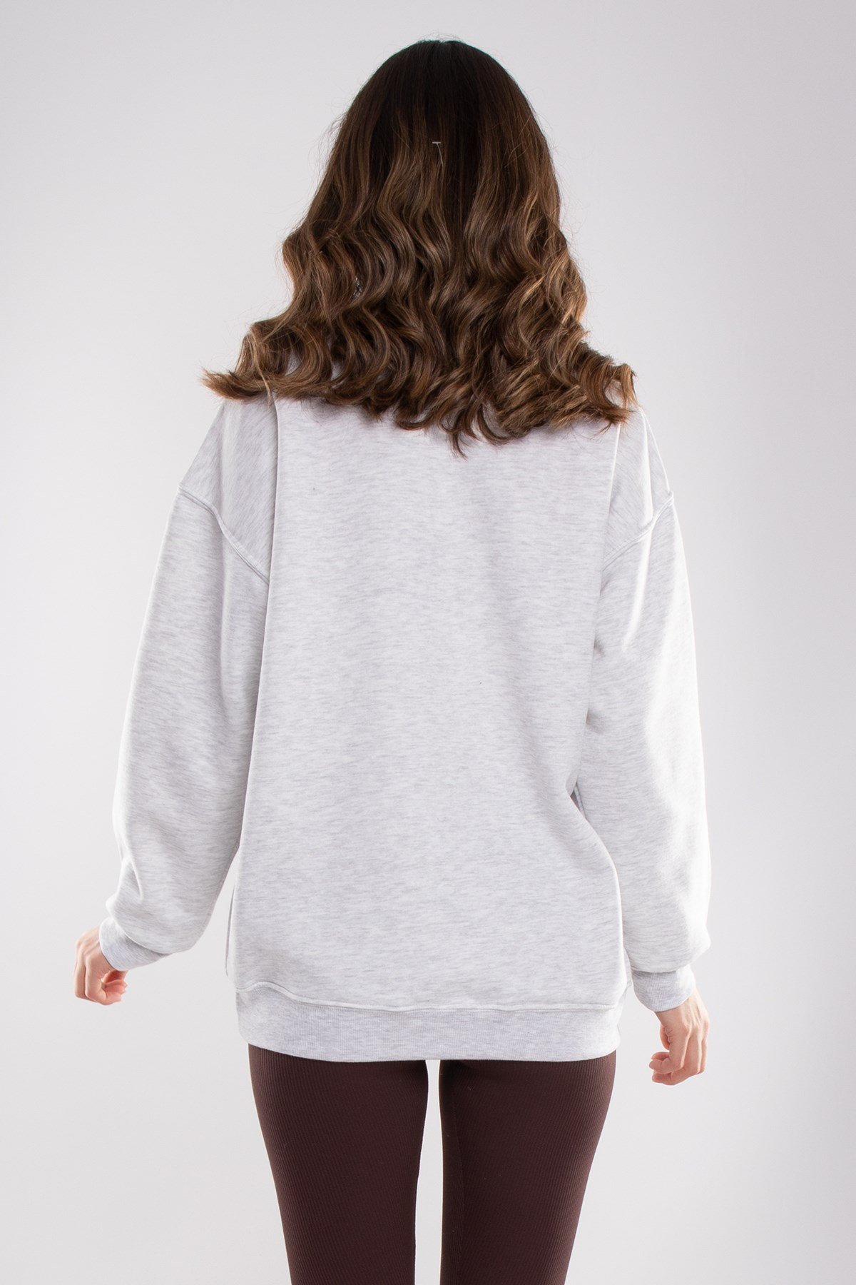 3696 Bisiklet Yaka Oxford İçi Şardonlu Pamuklu Kadın Sweat