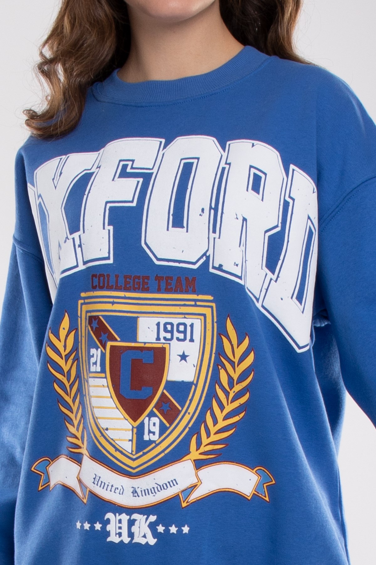3696 Bisiklet Yaka Oxford İçi Şardonlu Pamuklu Kadın Sweat