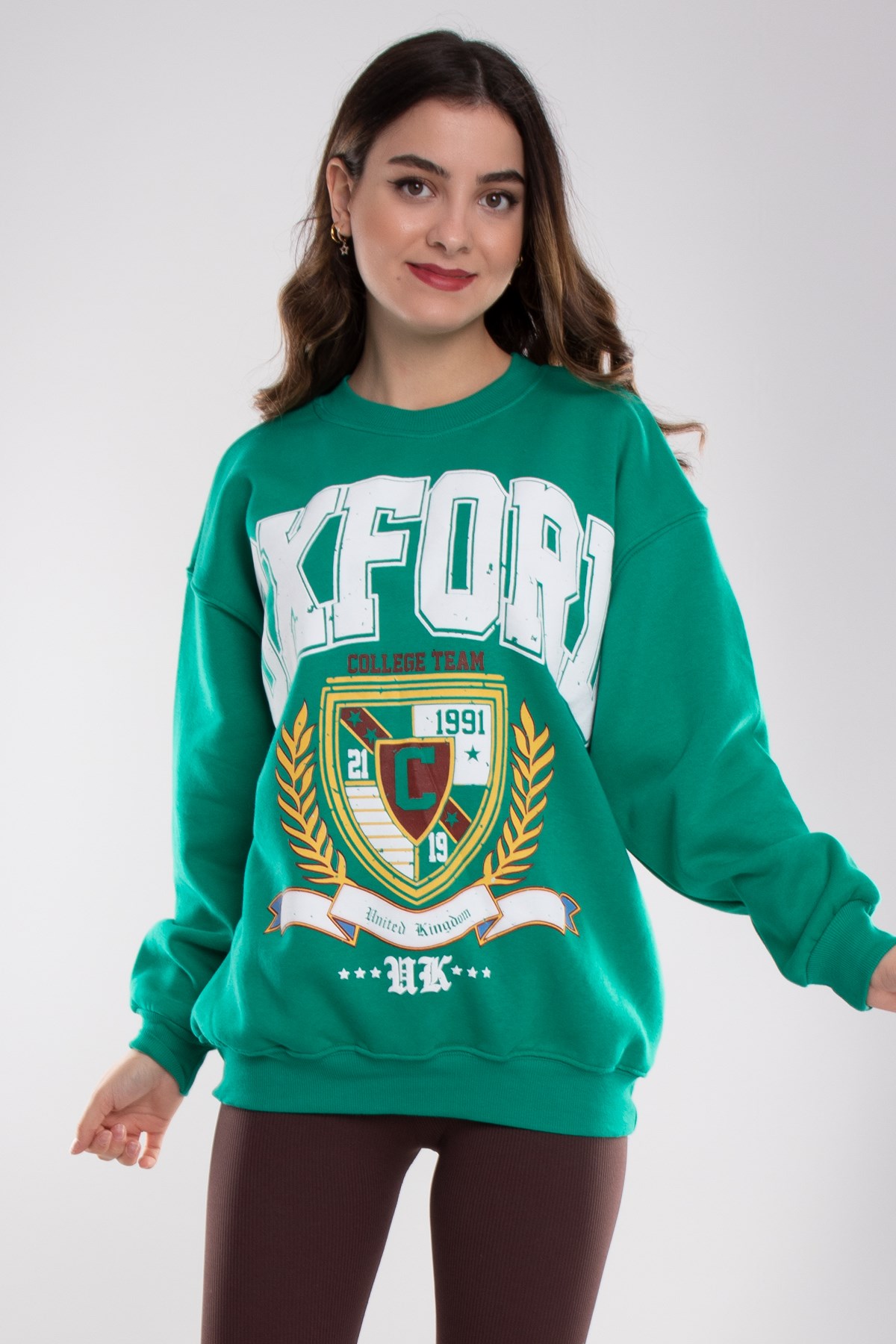 3696 Bisiklet Yaka Oxford İçi Şardonlu Pamuklu Kadın Sweat