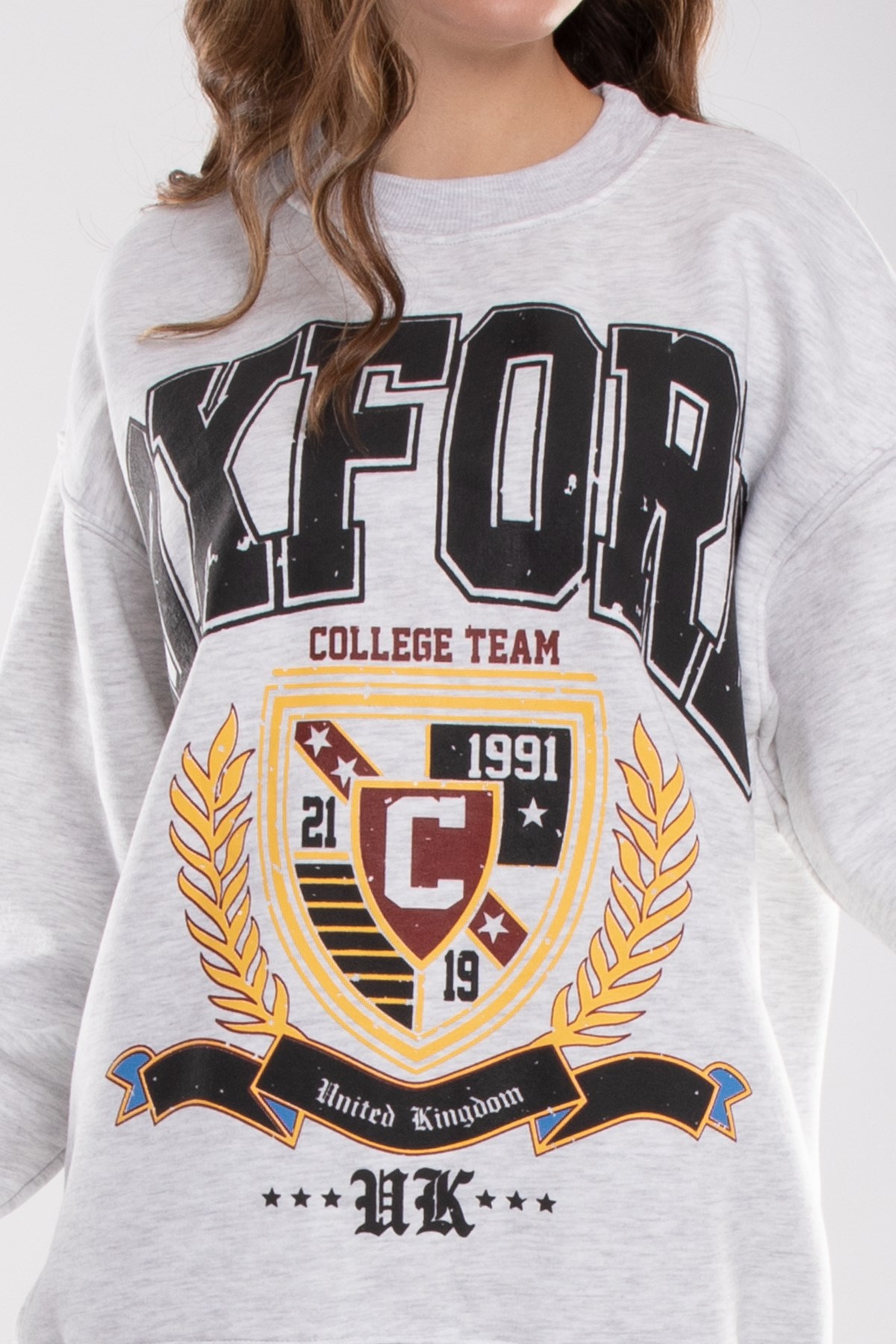3696 Bisiklet Yaka Oxford İçi Şardonlu Pamuklu Kadın Sweat