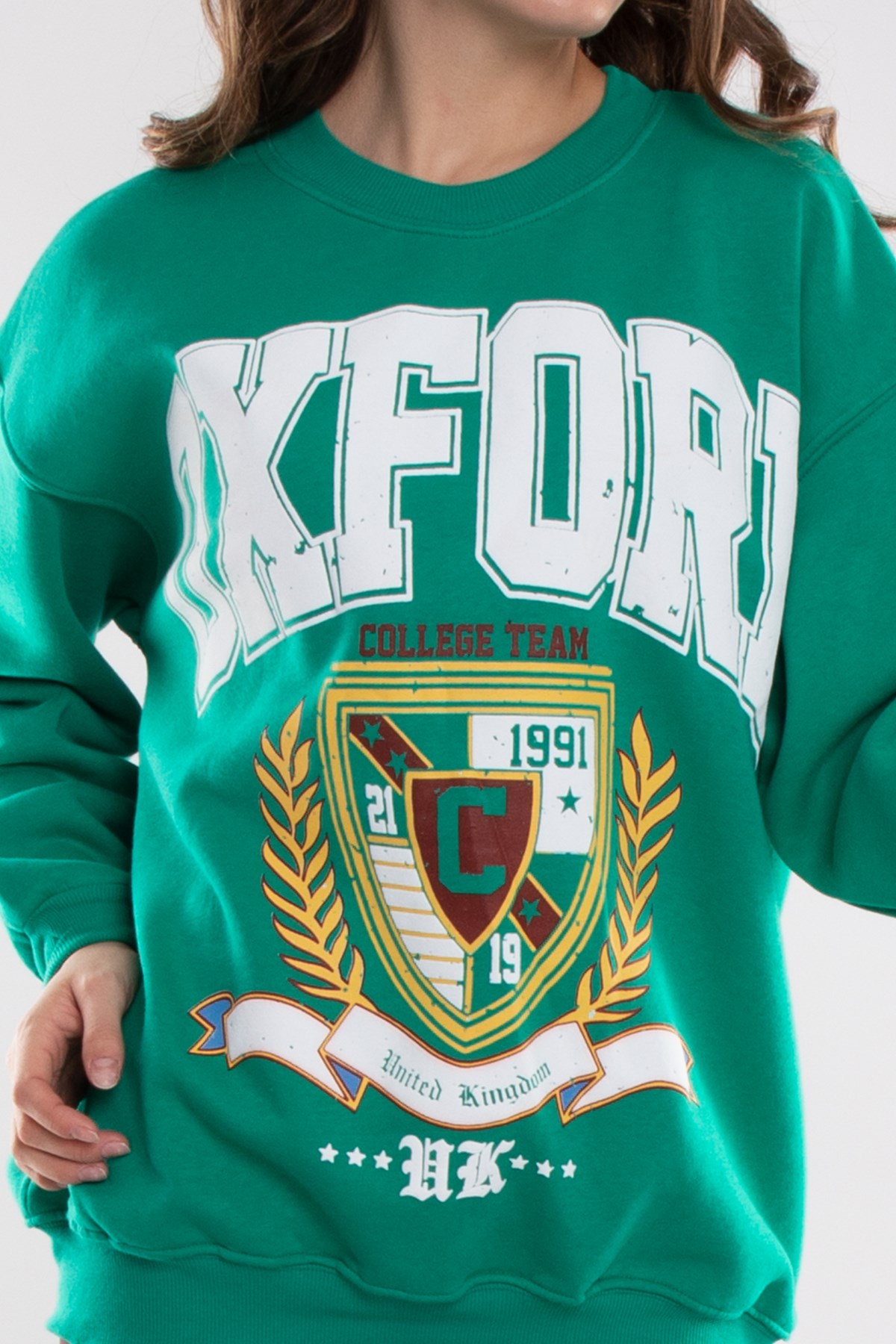 3696 Bisiklet Yaka Oxford İçi Şardonlu Pamuklu Kadın Sweat
