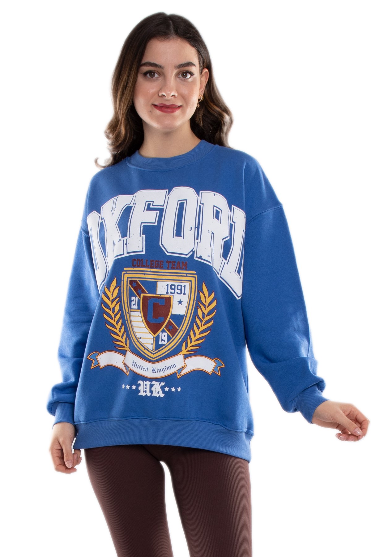 3696 Bisiklet Yaka Oxford İçi Şardonlu Pamuklu Kadın Sweat