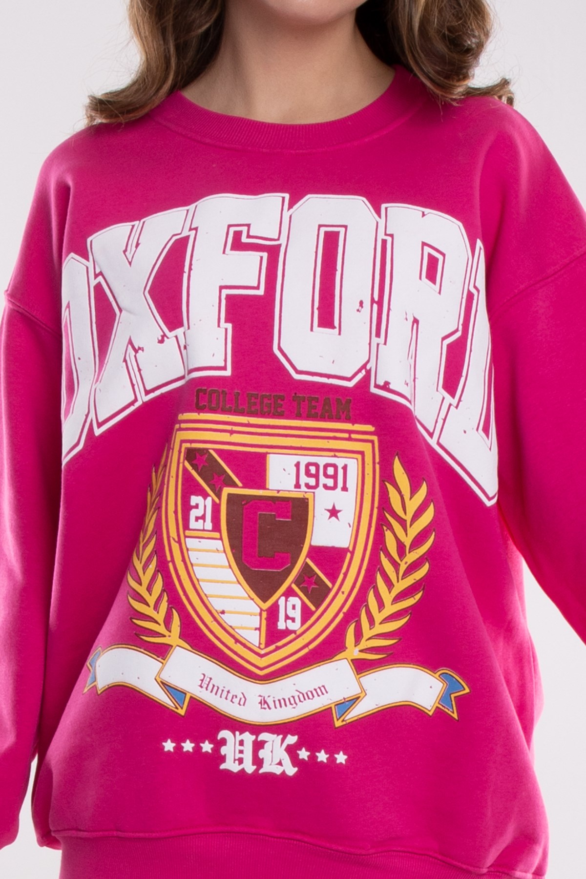3696 Bisiklet Yaka Oxford İçi Şardonlu Pamuklu Kadın Sweat