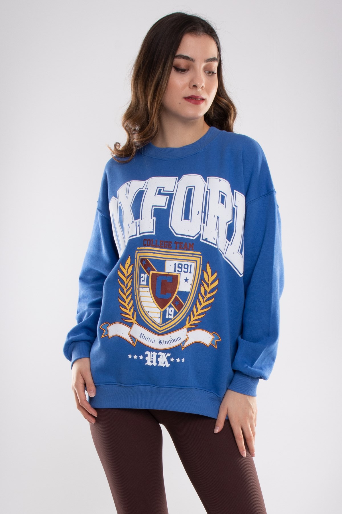 3696 Bisiklet Yaka Oxford İçi Şardonlu Pamuklu Kadın Sweat