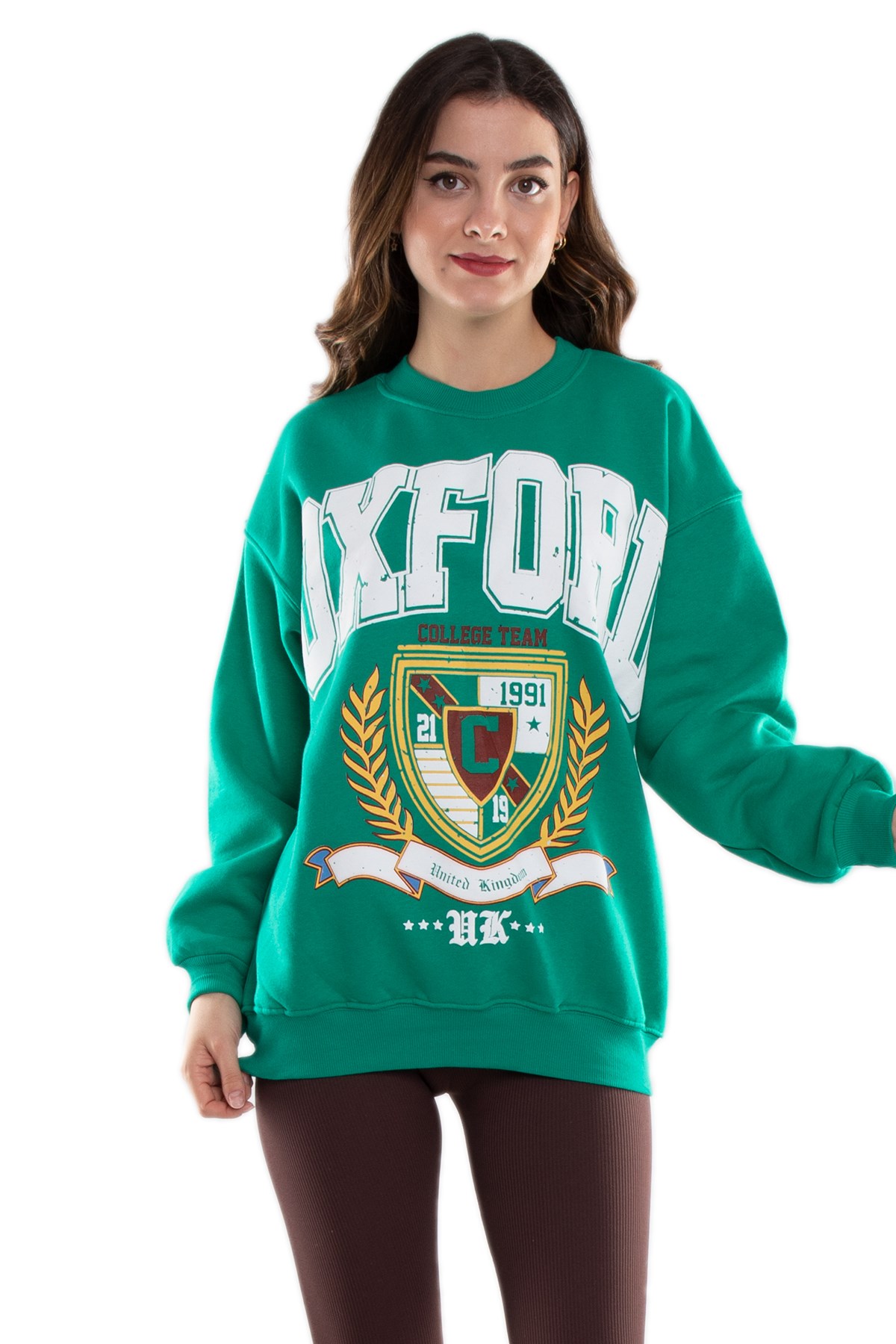 3696 Bisiklet Yaka Oxford İçi Şardonlu Pamuklu Kadın Sweat