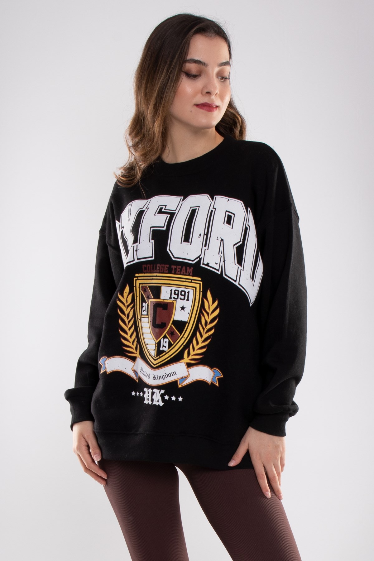 3696 Bisiklet Yaka Oxford İçi Şardonlu Pamuklu Kadın Sweat