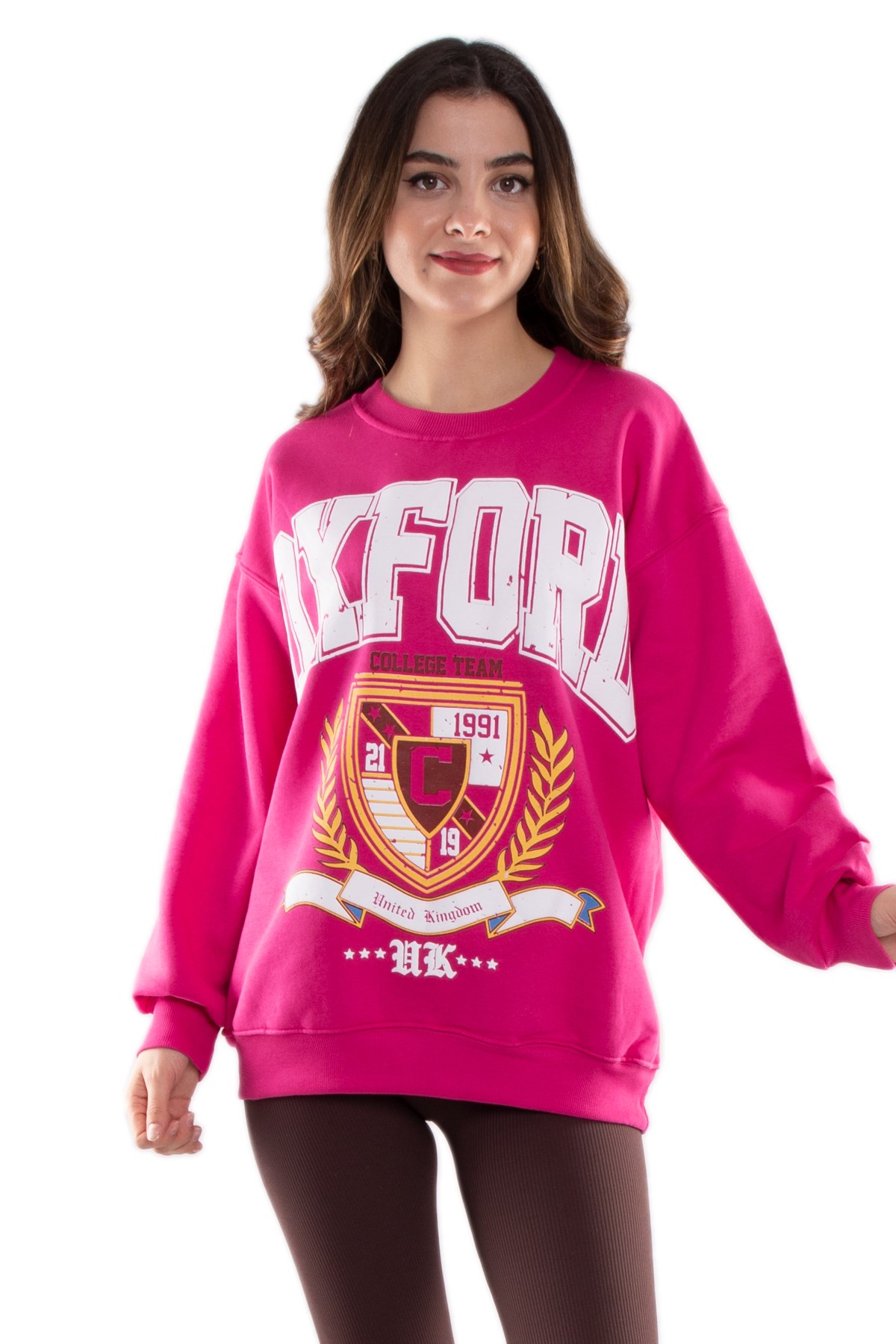 3696 Bisiklet Yaka Oxford İçi Şardonlu Pamuklu Kadın Sweat