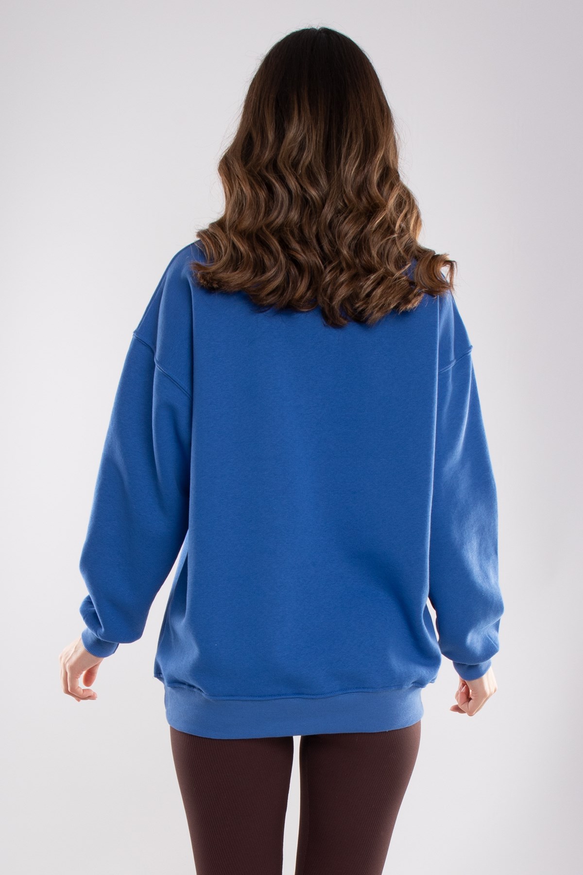 3696 Bisiklet Yaka Oxford İçi Şardonlu Pamuklu Kadın Sweat