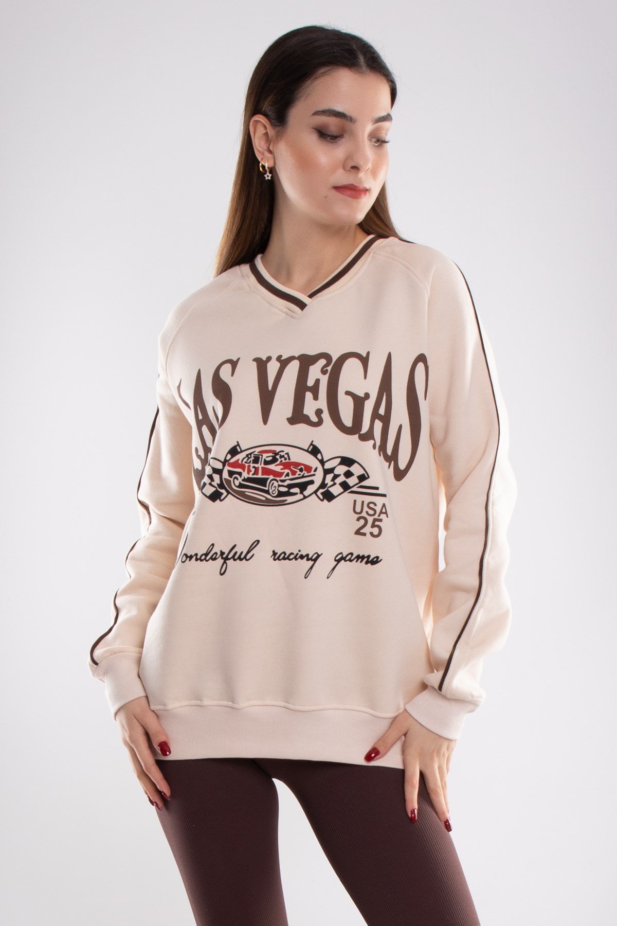 3703 Vyaka Lasvegas İçi Şardonlu Pamuklu Kadın Sweat