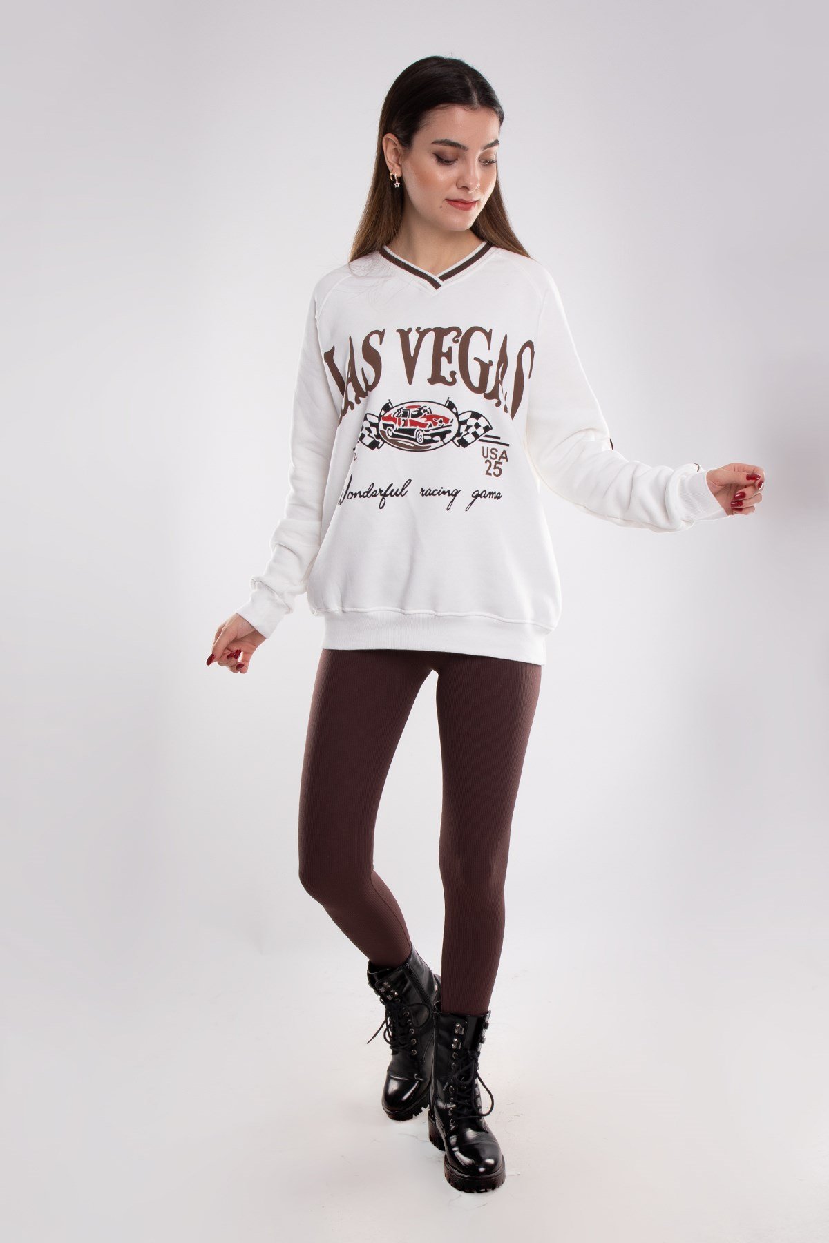 3703 Vyaka Lasvegas İçi Şardonlu Pamuklu Kadın Sweat