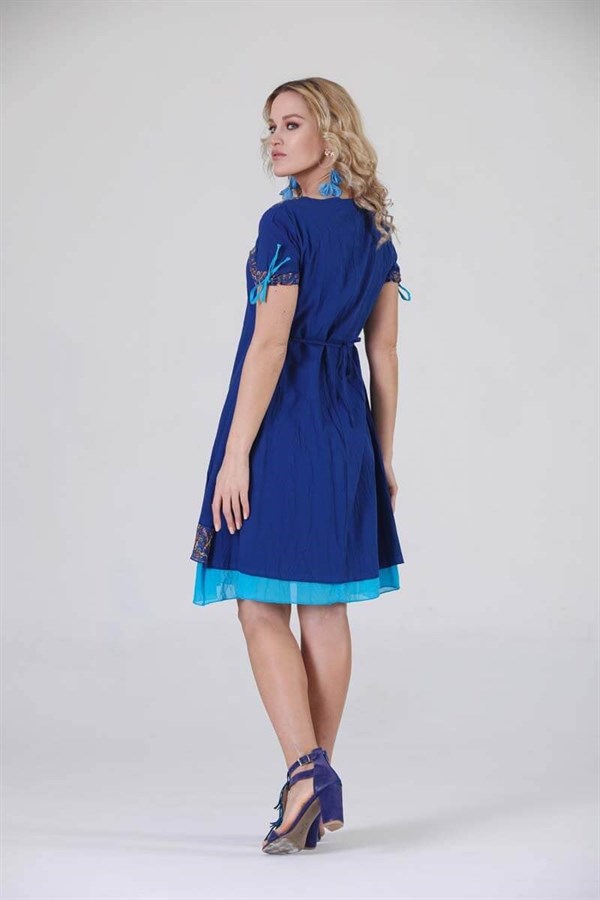 3704 BB Yaka Etnik Desen Otantik Elbise