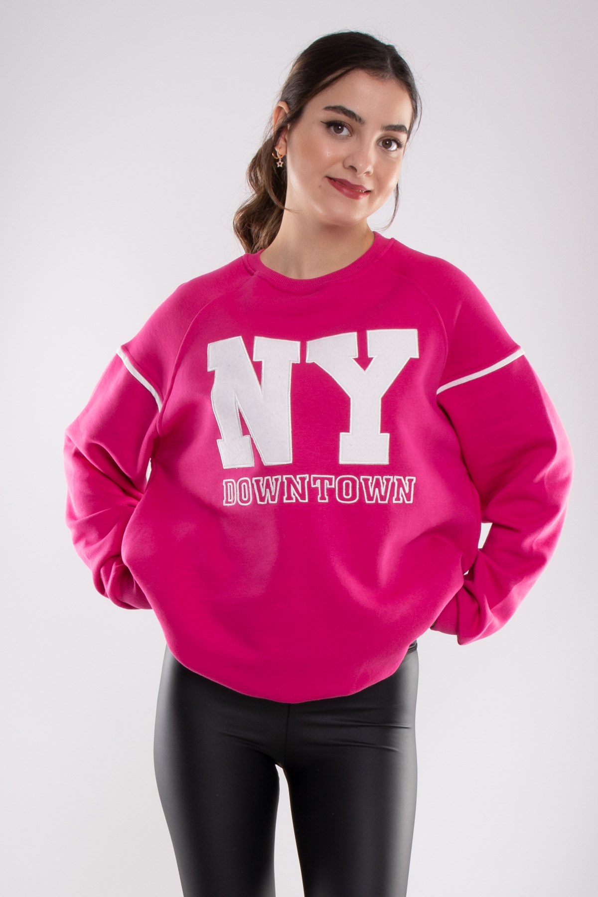 3705 Bisiklet Yaka NY İçi Şardonlu Pamuklu Kadın Sweat