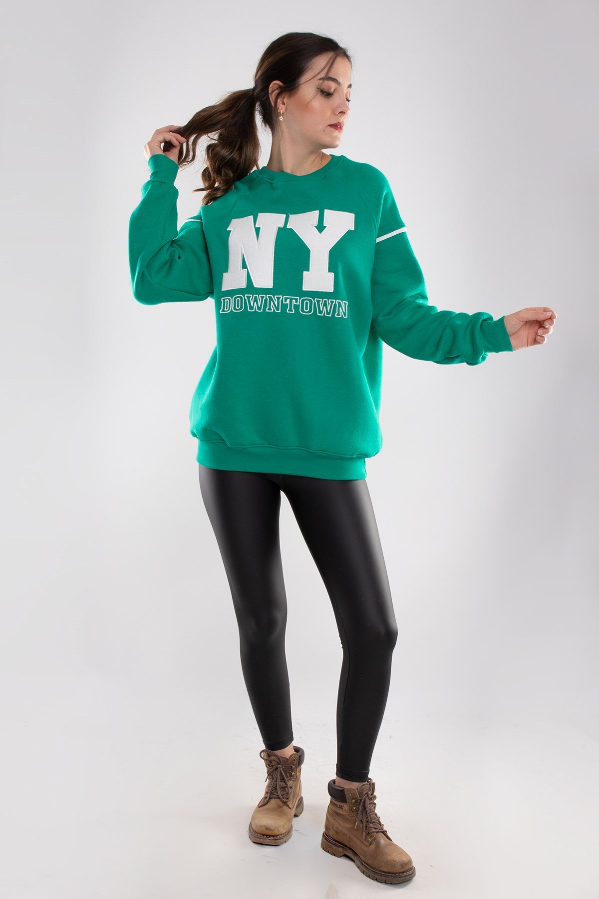 3705 Bisiklet Yaka NY İçi Şardonlu Pamuklu Kadın Sweat