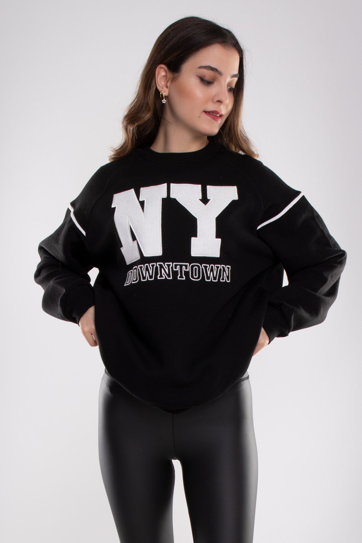 3705 Bisiklet Yaka NY İçi Şardonlu Pamuklu Kadın Sweat