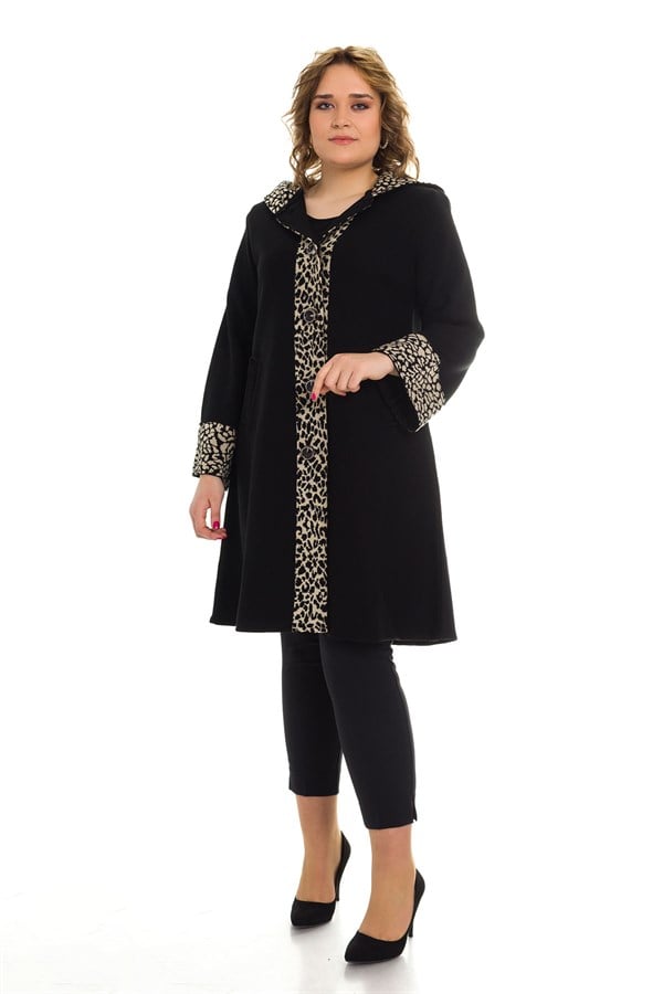 4061-3 LEOPAR DETAYLI DÜĞMELİ ÇELİK ÖRGÜ HIRKA