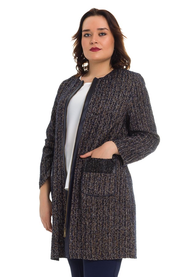 41656 FERMUARLI CEPLİ KIRÇILLI UZUN CEKET