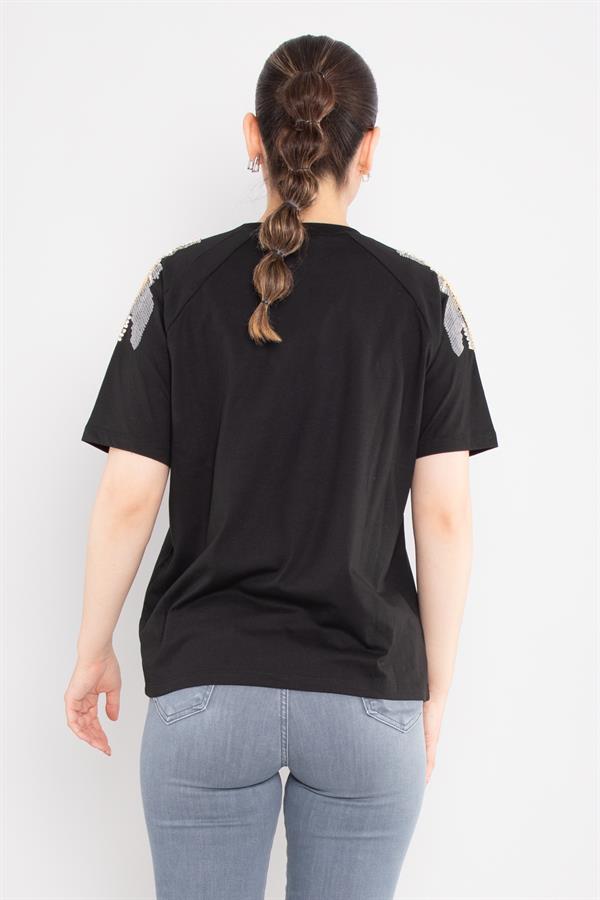 4530 Omuz Pullu Bisiklet Yaka Pamuklu Tshirt